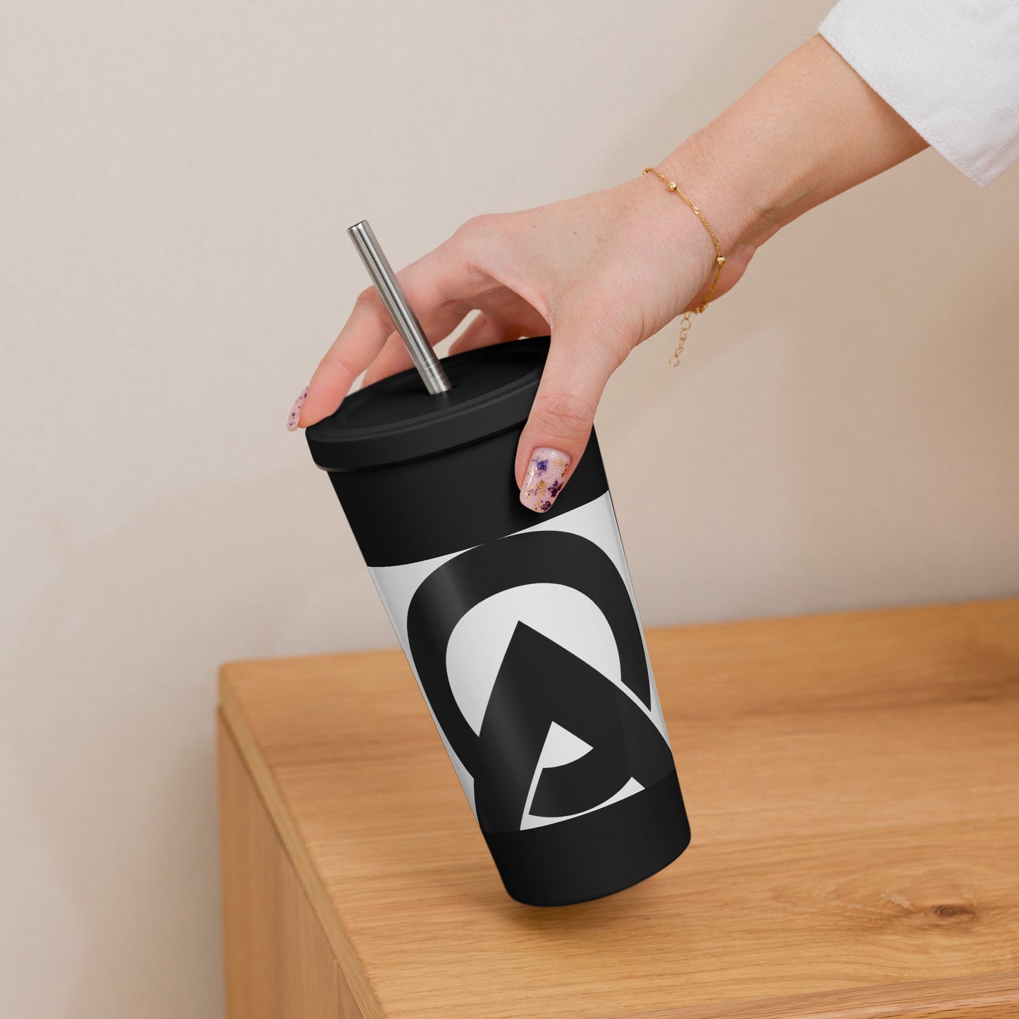 Insulated tumbler with a straw