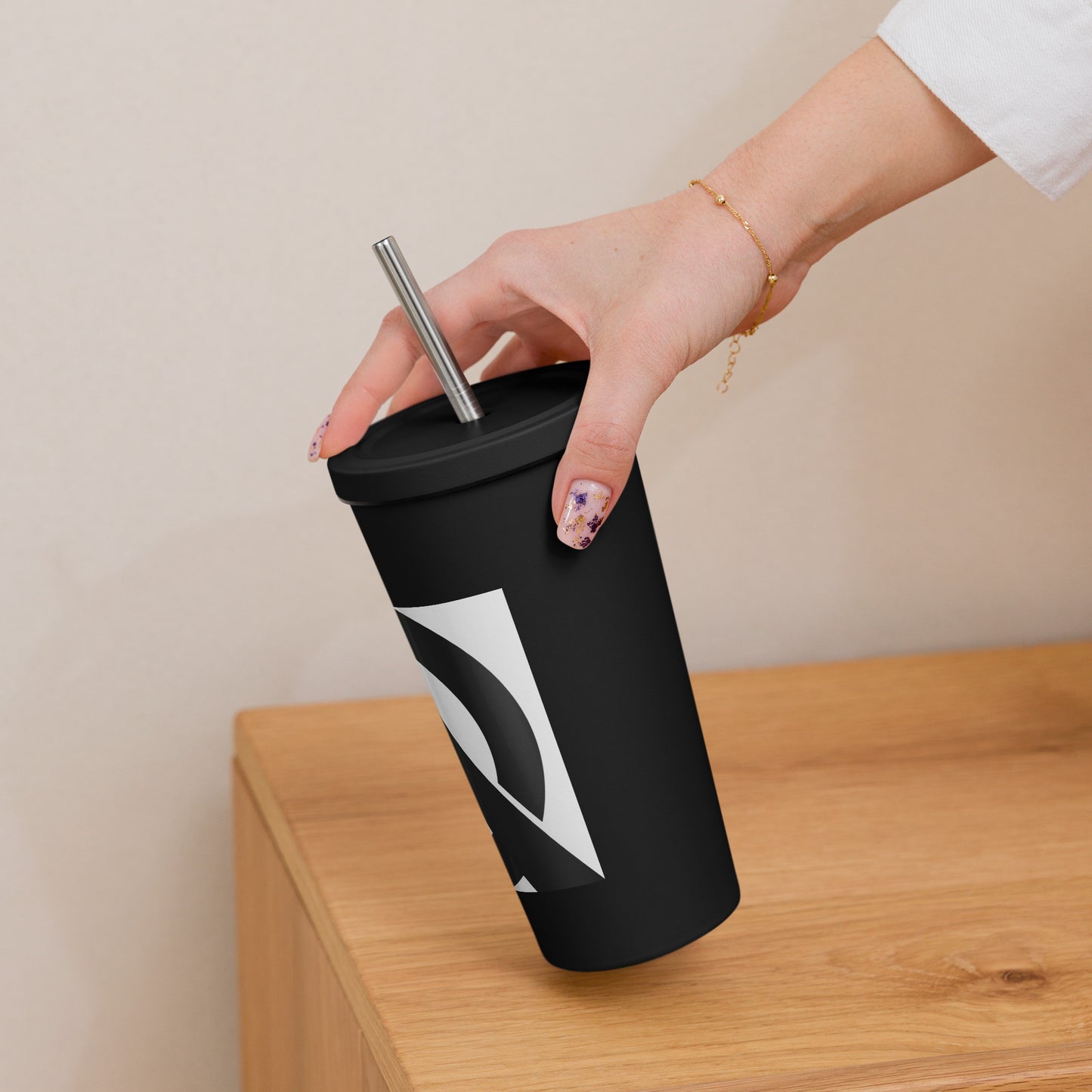 Insulated tumbler with a straw