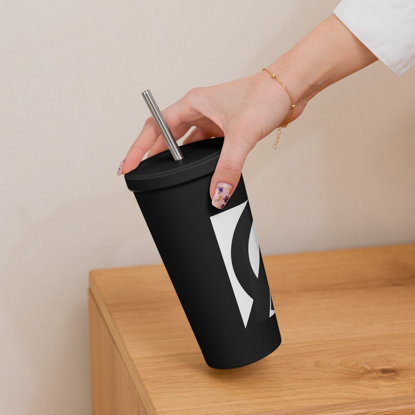 Insulated tumbler with a straw