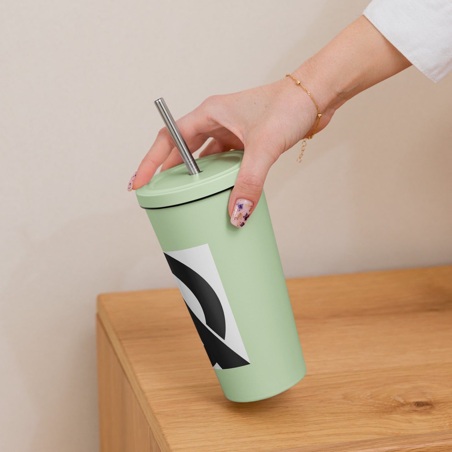 Insulated tumbler with a straw