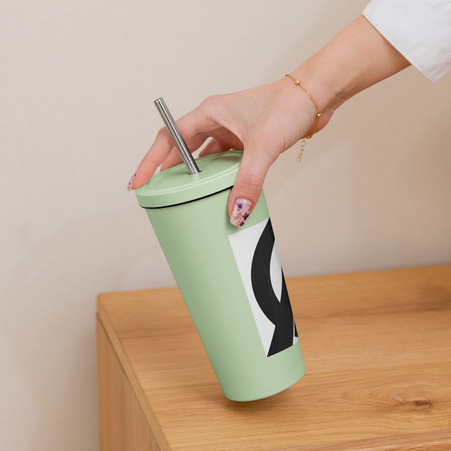 Insulated tumbler with a straw