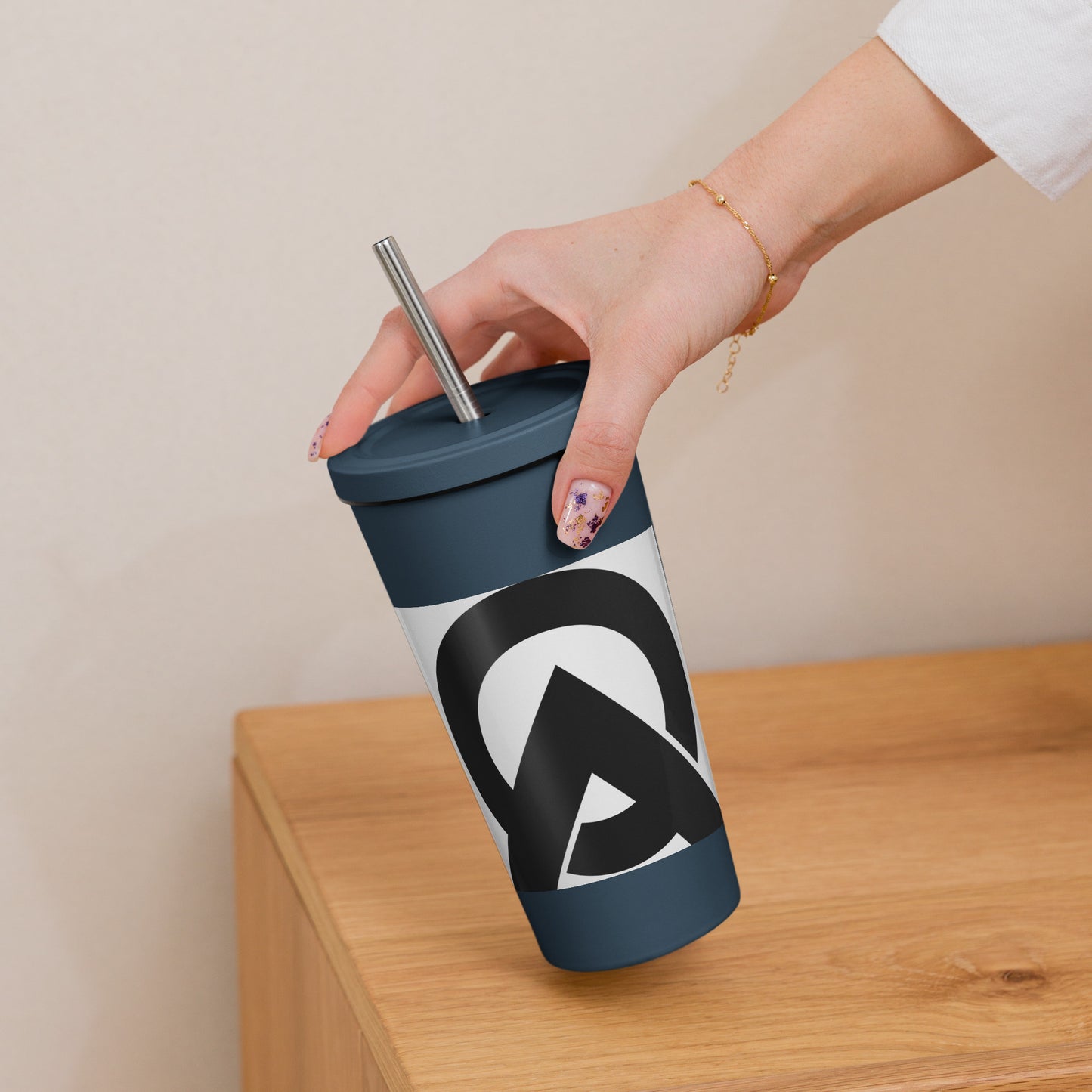 Insulated tumbler with a straw