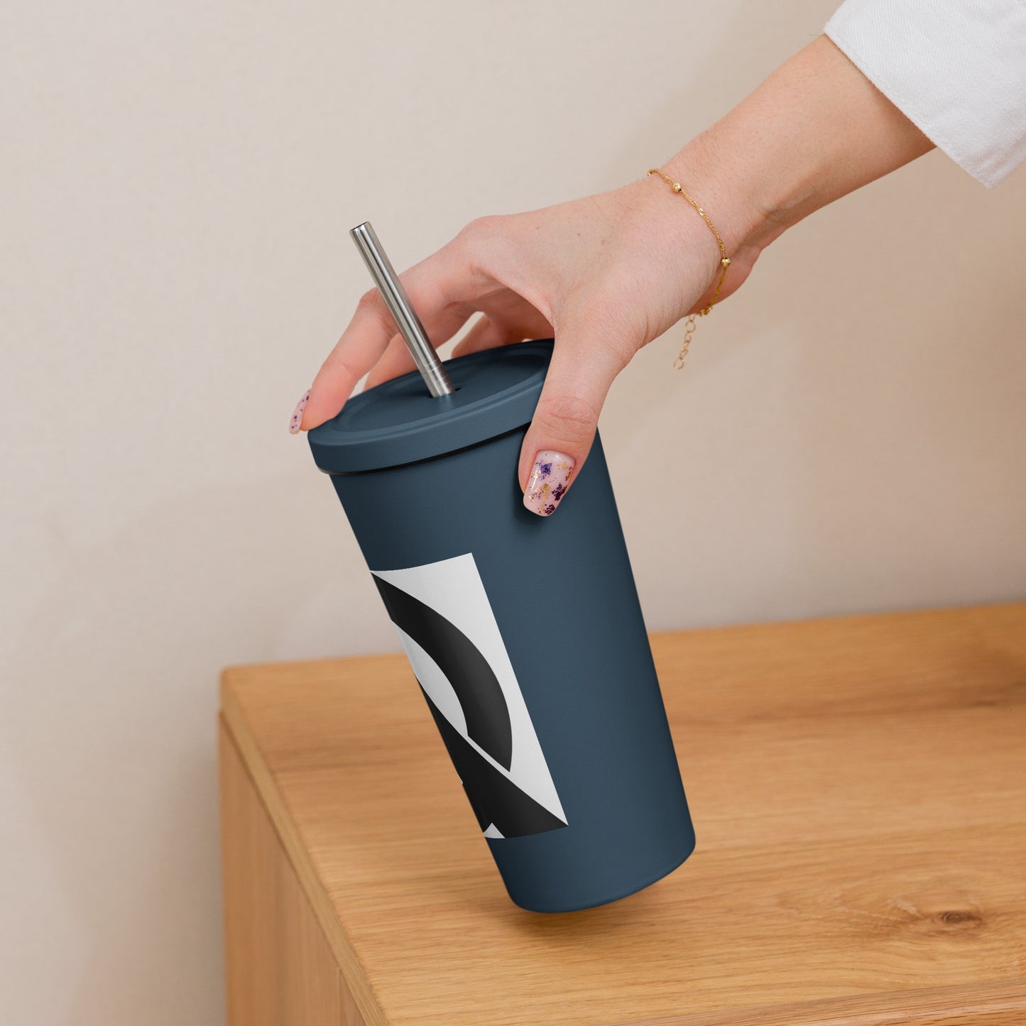 Insulated tumbler with a straw