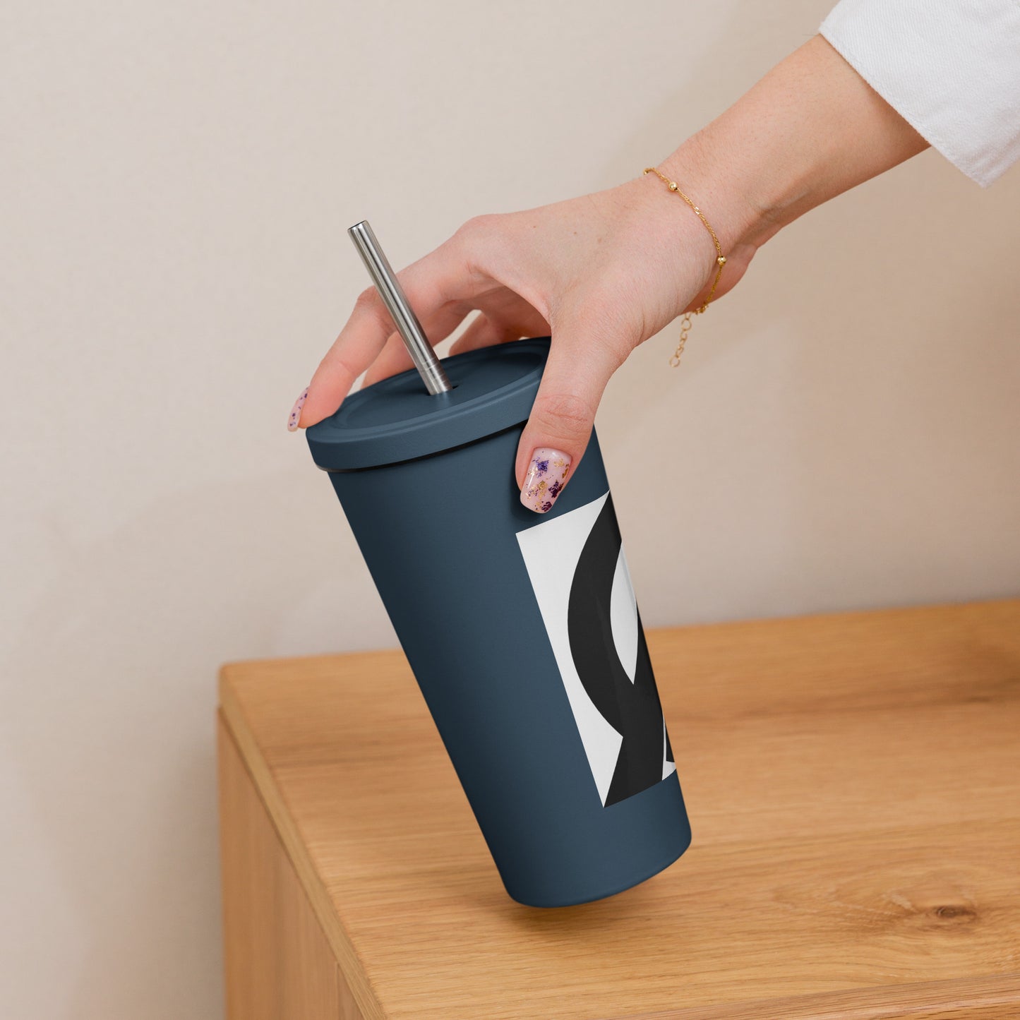 Insulated tumbler with a straw