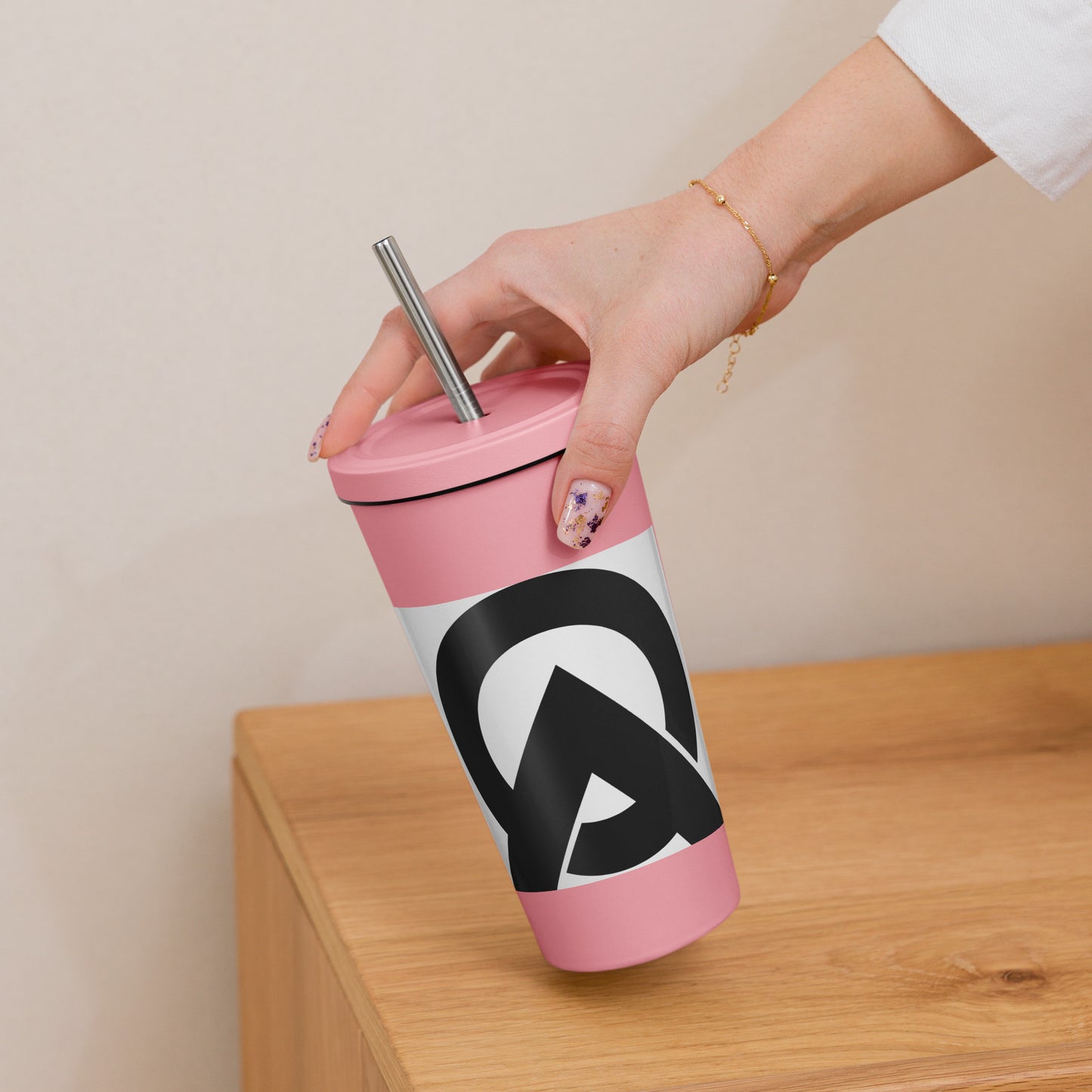 Insulated tumbler with a straw