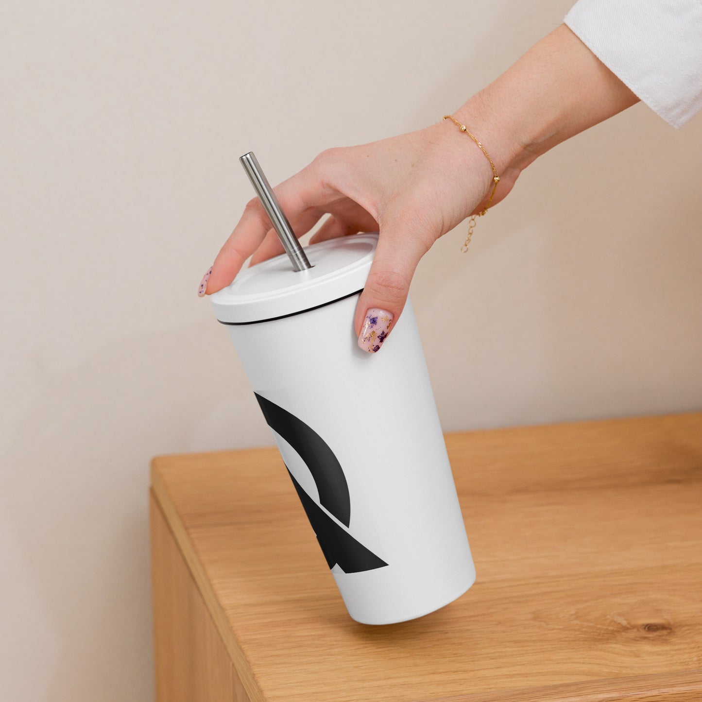 Insulated tumbler with a straw