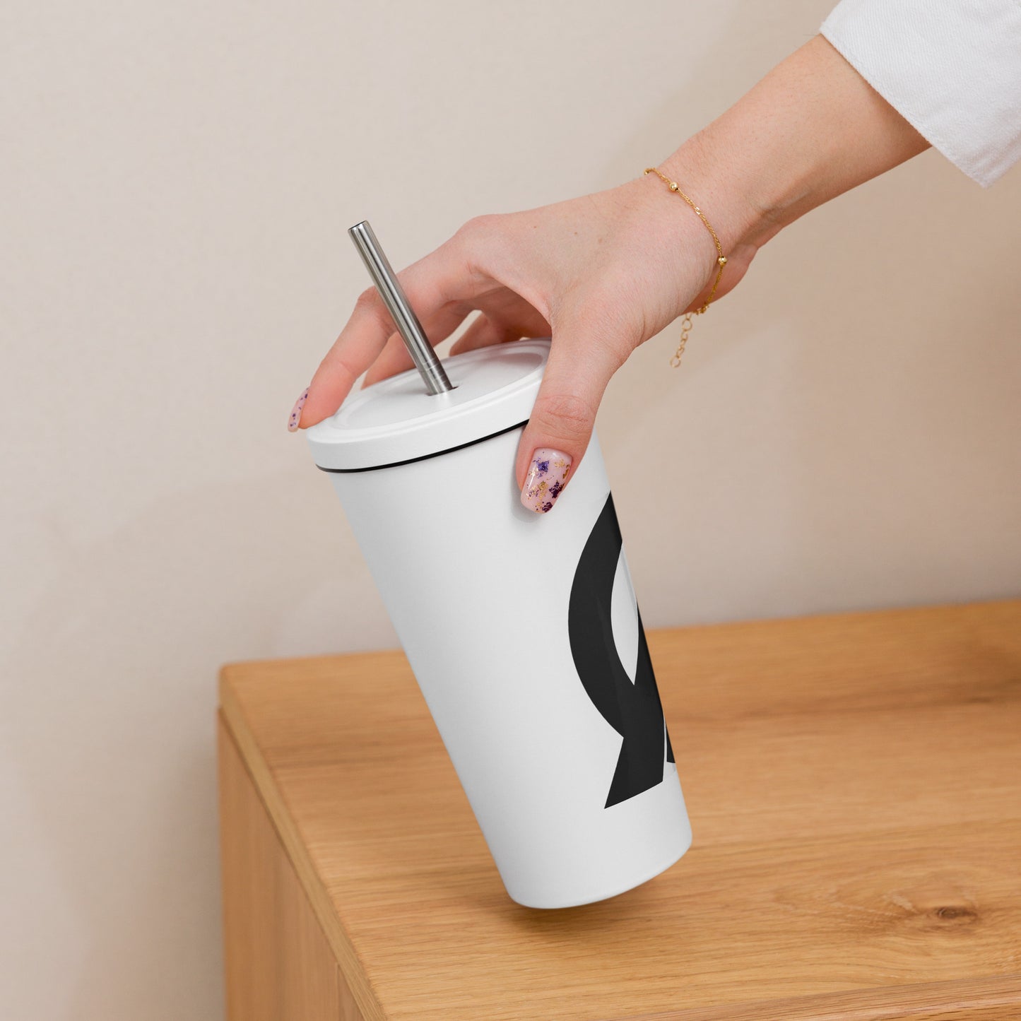 Insulated tumbler with a straw